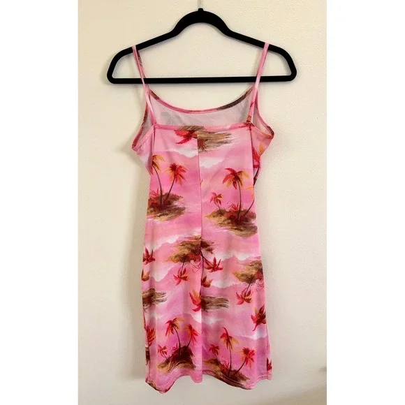 Vintage Y2K Tropical Palm Tree Pink Mini Dress Coconut Girl Size S/M - Picture 3 of 3